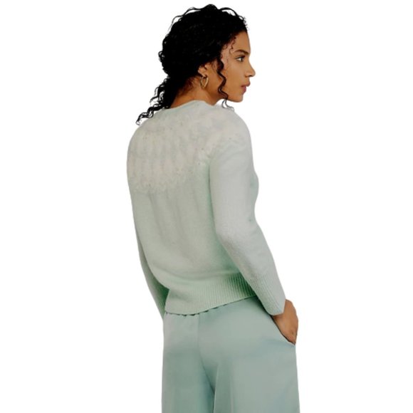NWT Womens Size Small Ann Taylor Mint Green White Fair Isle Mock Neck Sweater - Picture 2 of 2